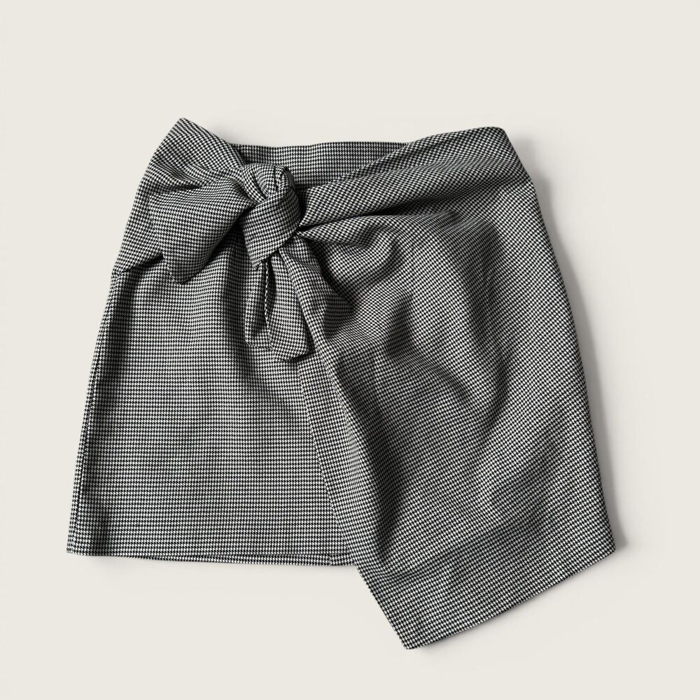 Zara Woman Houndstooth SkIrt Black White Tie Waist Size M
